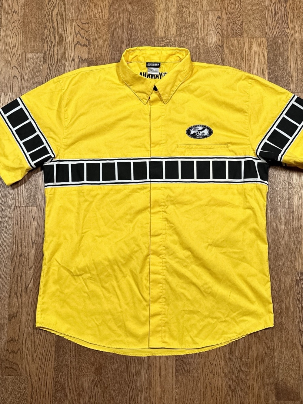 Yamaha Motorcycles 50th Anniversary Striped Mechanic S/S Button Shirt Mens Large